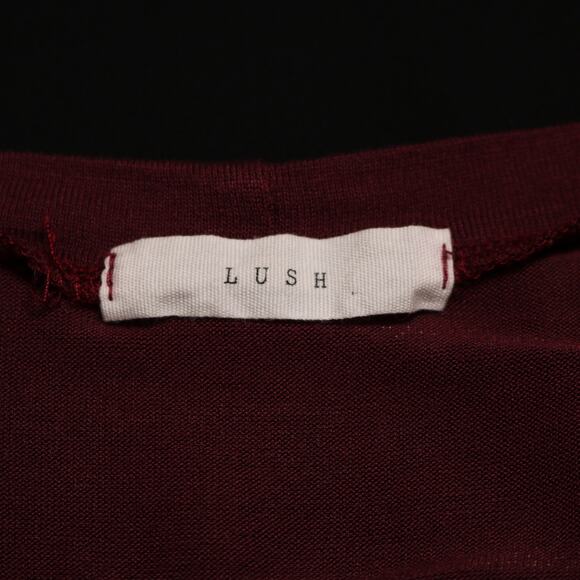 Lush Stitch Fix Maroon Black Colorblock Top Sheer Mixed Media Scoop Neck Size M - Picture 7 of 10